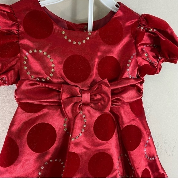 Rare Editions Baby Girl’s Red Glitter Circle Party Formal Holiday Dress -Sz 24M - Picture 3 of 9